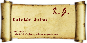 Koletár Jolán névjegykártya