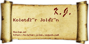 Koletár Jolán névjegykártya